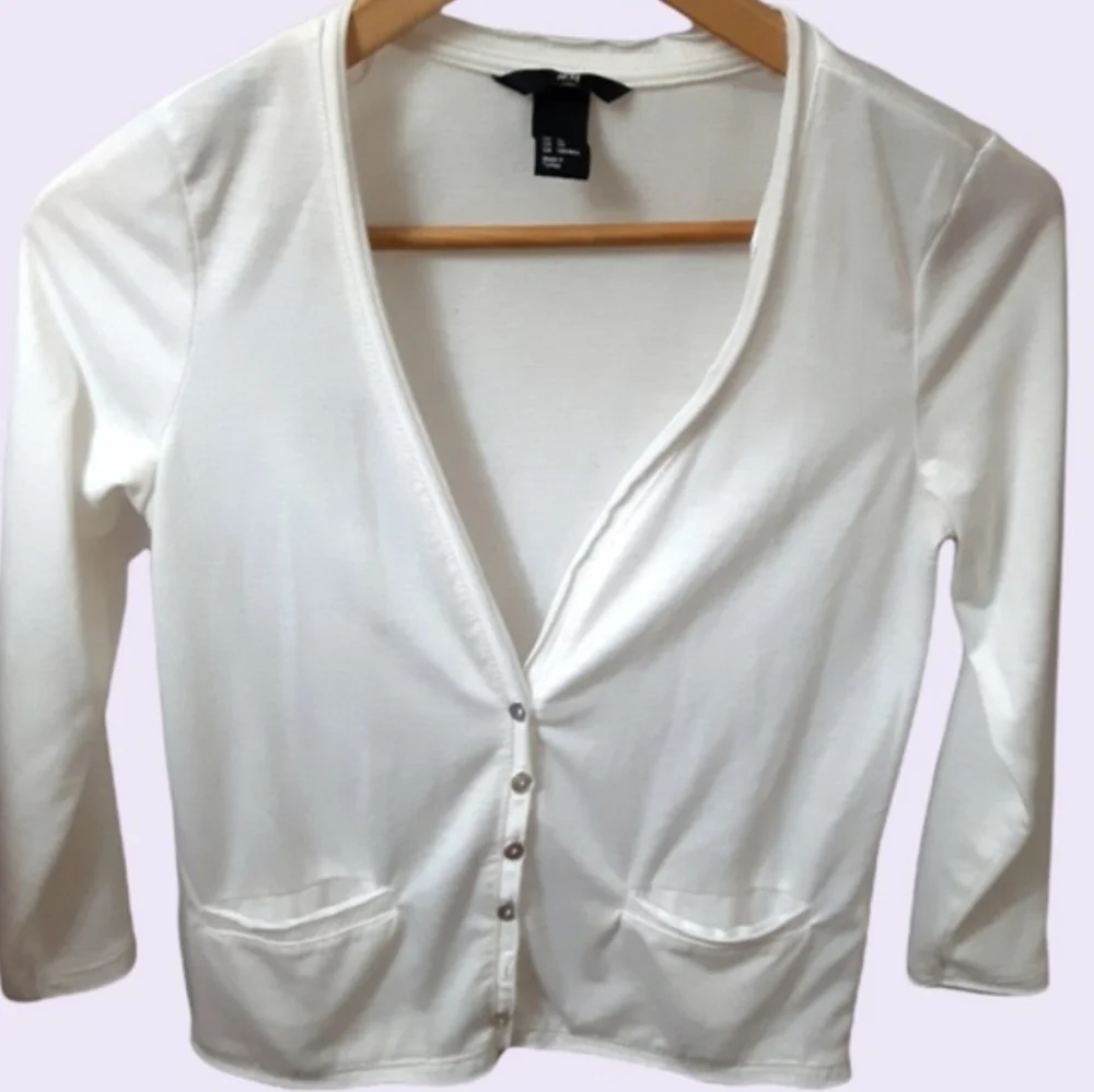H&M White Cardigan horizontal pockets- XS - Picture 5 of 5
